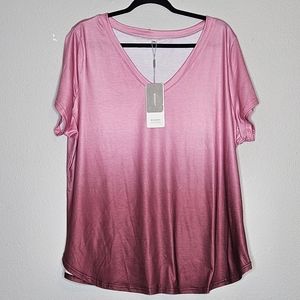 🌺 Niashot Ombre Pink Casual V-Neck Tee-Shirt Short Sleeve Size XXL
